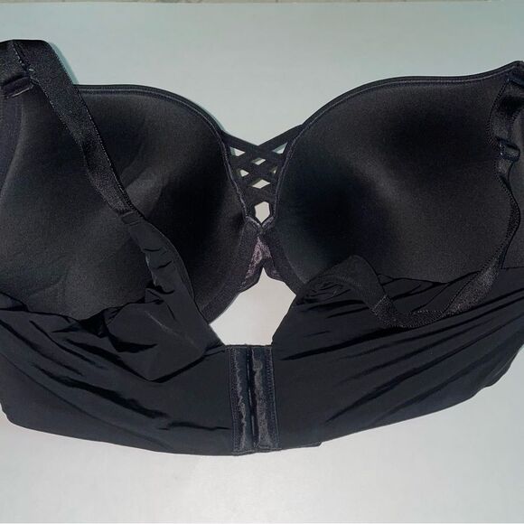 Torrid Curve 42DD Bra 360 Back Smoothing Push Up Plunge Black Lace Up - Picture 2 of 5